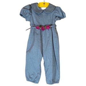 Kelly’s Kids gray romper with floral belt Size 12 Months / 12M